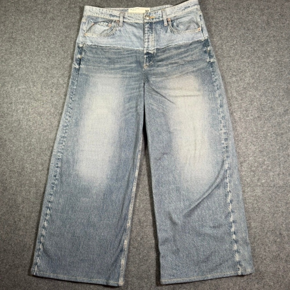 Rag & Bone Miramar Sofie Wide Leg Faux Denim Pants Blue 32 Comfy Lounge Boho